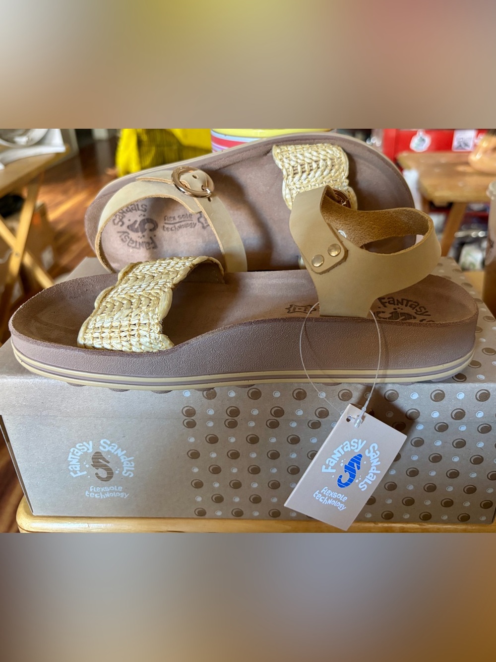 Fantasy Sandals Molly Honey Gold Platform Sandals Size 36 NWT Made in Greece